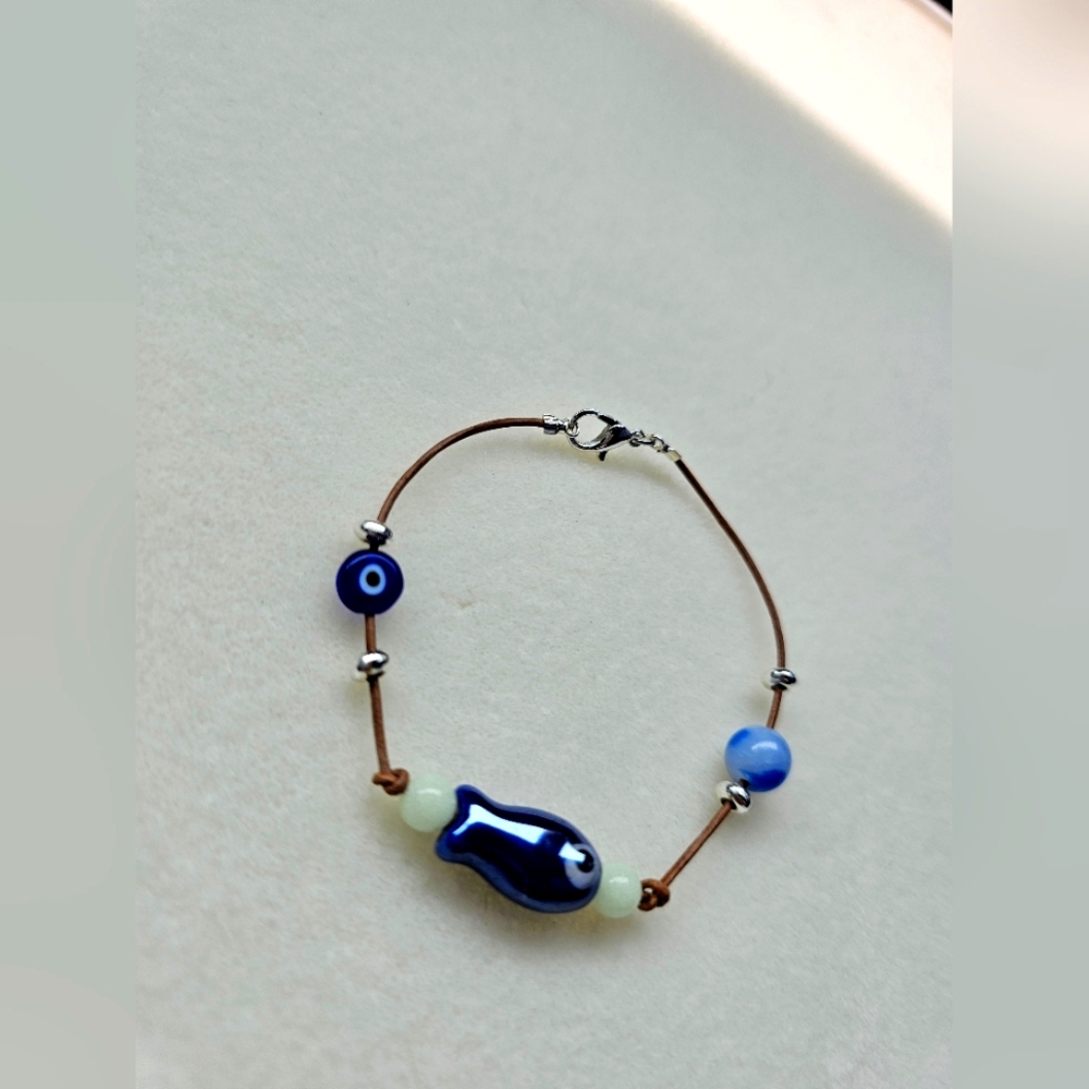 Bohemian Trinkets Blue Fish Charm Bracelet Evil Eye